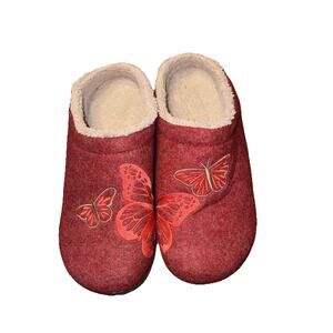LL Bean Women's 8 Daybreak Scuffs Brickstone/Butterfly Cozy Wool Fleece Slippers